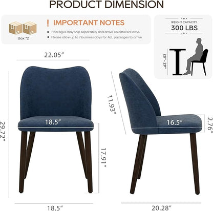 COLAMY Upholstered Dining Chairs Set of 4, Modern PU Leather Dining Room Kitchen Side Chair with Padded Seat and Wood Legs Restaurant/Cafe, Blue