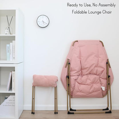 Hexagon Foldable Living Room Chair, Saucer Chair for Adults, Comfy Bedroom Lounge Chair, Moon Chair, Lazy Folding Chair for Dorm Rooms(Ottoman-Pink)