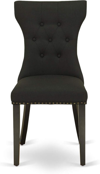 East West Furniture DLGA5-BLK-24 5 Piece Kitchen Table Set for 4 Includes a Round Dining Room Table with Dropleaf and 4 Black Linen Fabric Upholstered Chairs, 42x42 Inch, Black