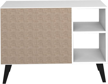 Manhattan Comfort Amsterdam Mid Century Modern Sideboard with 2 Open Cubby Spaces & 2 Concealed Shelves, Versatile and Functional Buffet Cabinet, Media Console for 32'' TV, Matte White