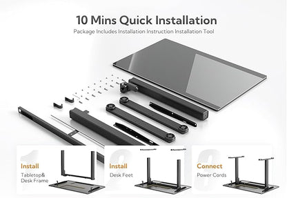Claiks Glass Standing Desk, 40x24 Inch Small Stand Up Desk Electric Adjustable Height Quick Install Computer Desk for Home Office, Black