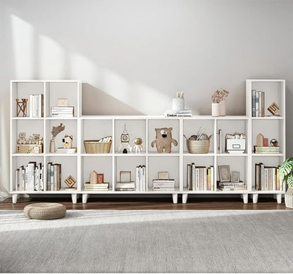 IOTXY Open Cube Low Bookcase - 3-Tier Freestanding Storage Display Cabinet Organizer with Legs for Home Office, 11-Cubes Open Shelf Short Bookshelf, White
