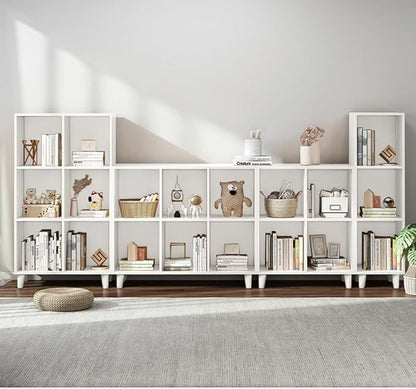 IOTXY Open Cube Low Bookcase - 2-Tier Freestanding Storage Display Cabinet Organizer with Legs for Home Office, 4-Cubes Open Shelf Short Bookshelf, White