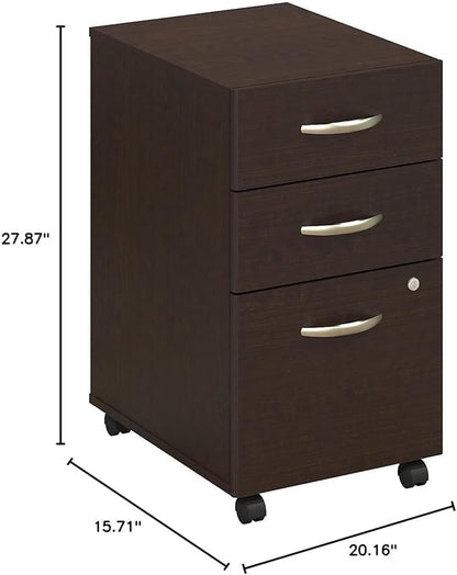 Bush Business Furniture Series C 3 Drawer Mobile File Cabinet in Mocha Cherry, Assembled Office Storage Unit for Home or Commercial Spaces