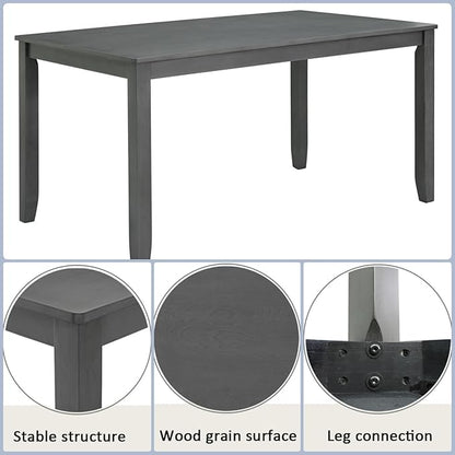 Dining Table Set for 5, 6-Piece Kitchen Table & Chairs Set with Rectangular Table, Bench & 4 Upholstered Chairs, 58'' Dinner Set with Rubber Wood Legs & Curved Backrest for Kitchen, Gray
