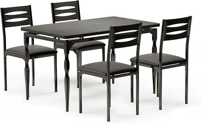 GarveeHome 5 Piece Dining Table Set, Industrial Style Dining Table and Chairs Set for 4, Kitchen Table Set for Dining Room Kitchen Apartment, Black