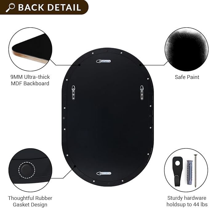 ANDY STAR Large Oval Black Bathroom Vanity Mirror, 30x40 Inch, Stainless Steel Metal Frame, Shatterproof Glass, Wall Mounted