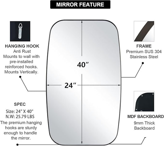 ANDY STAR Bronze Bathroom Mirror, 24x40 Inch Bronze Oval Mirror for Bathroom with Stainless Steel Metal Frame, Oblong Mirror for Bathroom, Living Room, Entryway