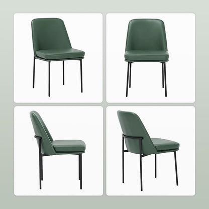 COLAMY Modern Dining Chairs Set of 4, Faux Leather Upholstered Dining Room Chairs Kitchen Chairs Dinner Chair with Curved Back and Metal Legs, Green