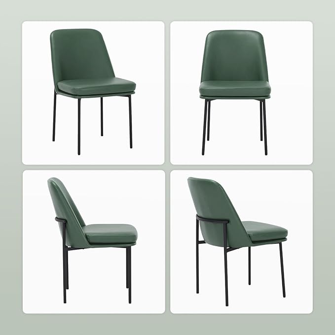 COLAMY Modern Dining Chairs Set of 6, Faux Leather Upholstered Dining Room Chairs Kitchen Chairs Dinner Chair with Curved Back and Metal Legs, Green