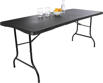 Everyday Home Folding Table - Lightweight Portable Folding Desk - 6-Foot-Long Plastic Table for Camping, Playing Cards, Parties, and Dining (Black)