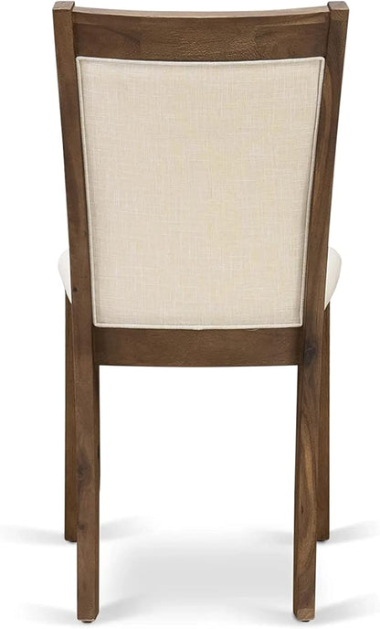 East West Furniture X727MZN32-7 7 Piece Modern Dining Table Set Consist of a Rectangle Wooden Table with X-Legs and 6 Light Beige Linen Fabric Upholstered Chairs, 40x72 Inch, Multi-Color