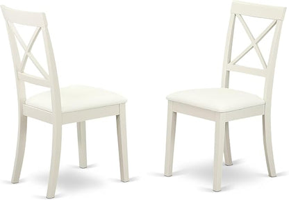 East West Furniture LGBO7-LWH-LC 7 Piece Dining Set Consist of a Rectangle Dining Room Table with Butterfly Leaf and 6 Faux Leather Upholstered Chairs, 42x84 Inch, Linen White