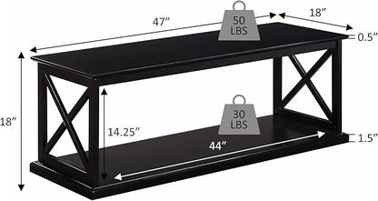 Convenience Concepts Coventry Coffee Table 47" - Farmhouse Center Accent with Storage Shelf for Transitional, Modern Living & Family Room, Espresso
