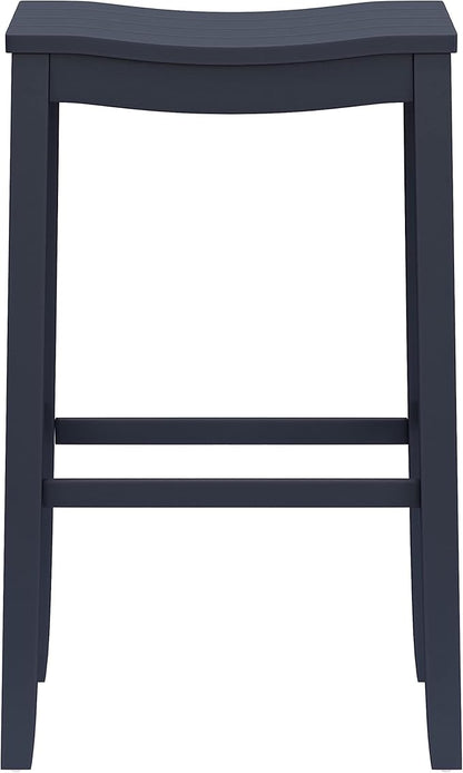 Hillsdale Fiddler Wood Backless Bar Height Stool with Saddle-Style Seat, Navy