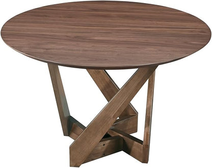 Acanva 47" Small Round Dining Table for 4 Person, MDF Top and Sturdy Wood Base Structure, Modern Design for Kitchen, Compact Space & Apartment, Walnut Brown