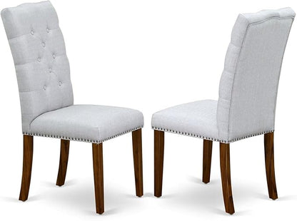 East West Furniture ANEL5-ANA-05 5 Piece Kitchen Table Set for 4 Includes a Round Dining Room Table with Pedestal and 4 Grey Linen Fabric Upholstered Parson Chairs, 36x36 Inch, Natural