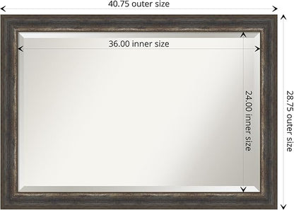 Amanti Art Brown Wall Mirror 29x41 Alta Rustic Char Rectangle Bathroom Mirror for Wall Decor Living Room, Large Rustic Farmhouse Frame, Hangs Horizonally and Vertically, Bathroom Decor, Beveled Edge