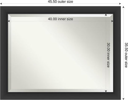 Amanti Art Black Bathroom Mirror for Over Sink, 36x46 Sloped Black Rectangle Vanity Mirror, X-Large Modern Contemporary Frame, Hangs Horizonally and Vertically, Bathroom Wall Decor, Beveled Edge