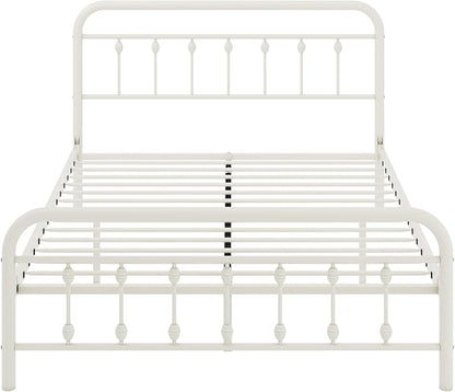 Allewie 14 Inches Queen Size Metal Platform Bed Frame with Victorian Style Iron-Art Headboard/Footboard, Mattress Foundation, Easy Assembly, Under Bed Storage, No Box Spring Required, Off White