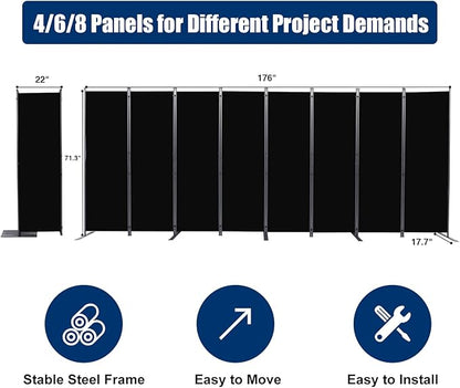 Room Divider 6FT Portable Room Dividers and Folding Privacy Screens, 176'' W Fabric Divider for Room Separation, 8 Panel Partition Room Dividers Freestanding Wall Divider Screen for Dorm Studio Office