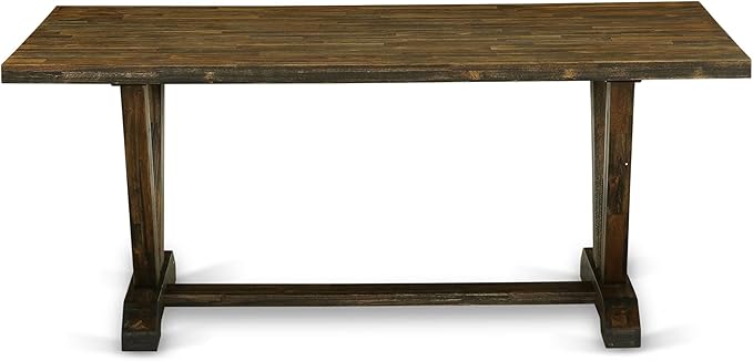 East West Furniture V777MZ716-6 6 Piece Dining Table Set Contains a Rectangle Dining Room Table with V-Legs and 4 Dark Khaki Linen Fabric Parson Chairs with a Bench, 40x72 Inch, Multi-Color