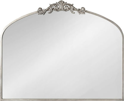 Kate and Laurel Arendahl Ornate Traditional Arched Mirror; 36 x 29; Silver; Decorative Baroque Style Arched Wall Mirror with Wide Frame and Ornamental Crown