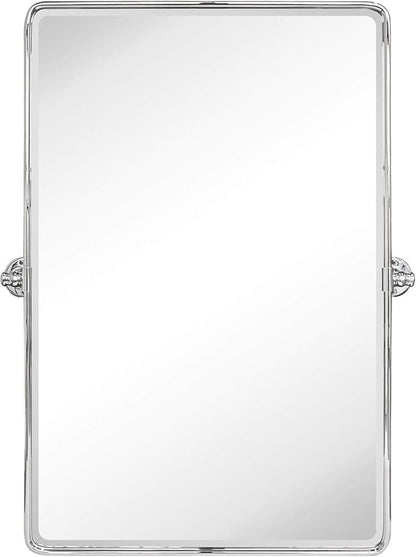 TEHOME 20x30'' Chrome Pivot Mirror Rectangle Bathroom Vanity Mirror Chrome Rounded Corner Metal Framed Tilting Beveled Vanity Wall Mirrors