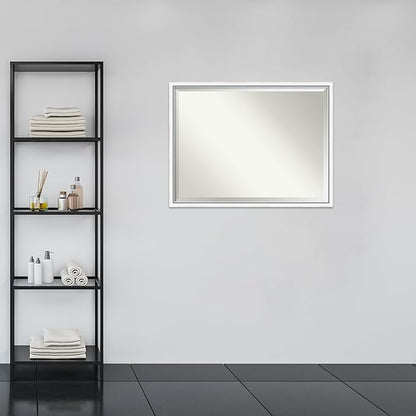 Amanti Art White Bathroom Mirror for Over Sink, 32x42 Morgan White Blue Rectangle Vanity Mirror, X-Large Modern Contemporary Wood Frame, Hangs Horizonally and Vertically, Bathroom Wall Decor, Beveled