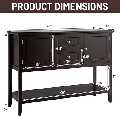 COSTWAY Buffet Sideboard, with 2 Wood Storage Drawers & Open Shelf, Console Table for Living Room Kitchen Dining Room Furniture (Coffee)