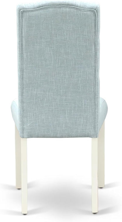 East West Furniture V027CE215-6 6 Piece Dining Room Table Set Contains a Rectangle Kitchen Table with V-Legs and 4 Baby Blue Linen Fabric Parson Chairs with a Bench, 40x72 Inch, Multi-Color