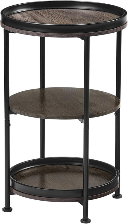Dulcii Side Table, Round End Table with 3 Shelves for Living Room, Bedroom, Nightstand with Steel Frame for Small Spaces, Industrial Round Sofa Table, Outdoor Accent Coffee Table, Grey