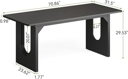LITTLE TREE 70.8-Inch Home Office Desk, White Computer Desk with Storage, Study Writing Work Desk for Home Office, Spacious Modern Simple Desk, Black