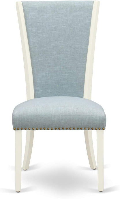East West Furniture DOVE7-LWH-15 7 Piece Dinette Set Consist of a Rectangle Dining Room Table with Butterfly Leaf and 6 Baby Blue Linen Fabric Parson Dining Chairs, 42x78 Inch, Linen White