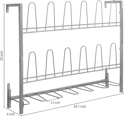 MyGift Premium Silver Metal Hanging Wall Shoe Rack for Walk in Closet, Mudroom and Entryway, Wall Mounted Space Saving Boot and Shoe Rack Organizer, Holds 9 Pairs
