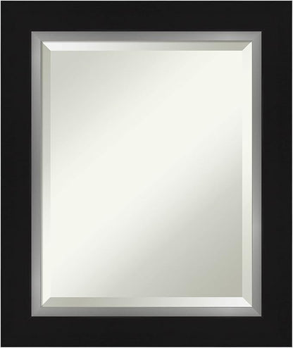 Amanti Art Black Bathroom Mirror for Over Sink, 26x22 Eva Black Silver Rectangle Vanity Mirror, Small Modern Contemporary Frame, Hangs Horizonally and Vertically, Bathroom Wall Decor, Beveled Edge