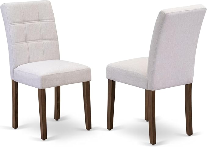 East West Furniture DLAS3-AWA-08 3 Piece Dinner Table Set Includes A Mid Century Modern Table and 2 Mist Beige Polyester Fabric Dinning Chairs, Antique Walnut