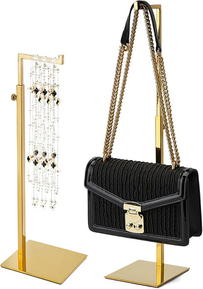 Gold Purse Display Stand, 2 Pack Handbag Display Stand Adjustable Height Stainless Steel Stability Non-slip Base, Large Bags Display Rack Luxury Purse Holder for Table Retail Closet