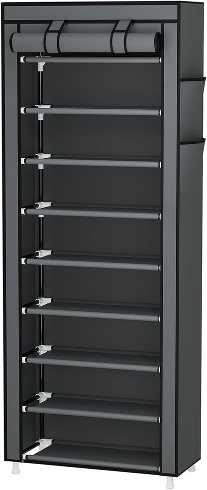 Calmootey 9 Tier Shoe Rack Organizer,Portable Shoe Shelf with Nonwoven Fabric Cover for Closet Hallway,Bedroom,Entryway,Grey