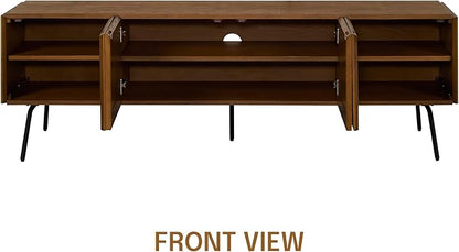 NTC Mossic TV Media Cabinet with 4 Doors for TVs, Entertainment Center with Natural Rattan, Metal Legs, Modern Storage Console for Living Room and Bedroom, Effortless Assembly, Rustic Oak