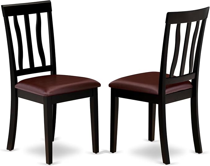 East West Furniture LGAN9-BLK-LC 9 Piece Dining Table Set Includes a Rectangle Dinner Table with Butterfly Leaf and 8 Faux Leather Dining Room Chairs, 42x84 Inch, Black