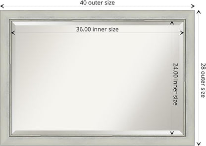 Amanti Art Silver Bathroom Mirror for Over Sink, 28x40 Flair Silver Patina Rectangle Vanity Mirror, Large Traditional Frame, Hangs Horizonally and Vertically, Bathroom Wall Decor, Beveled Edge