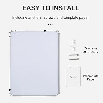 24"x30" Bathroom Wall Mirror with Matte Black Metal Frame & HD Glass, Copper-Free Mirrors Modern Rectangle Round Corner Framed Vanity Mirror - Horizontal or Vertical Installation