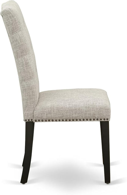 East West Furniture V697EL635-6 6 Piece Dining Table Set Contains a Rectangle Dining Room Table with V-Legs and 4 Doeskin Linen Fabric Parson Chairs with a Bench, 40x72 Inch, Multi-Color