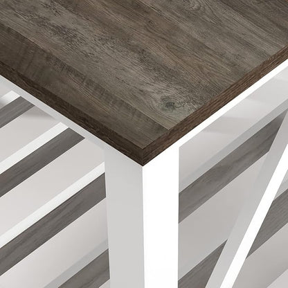 Farmhouse Coffee Table, White OakCoffee Table for Living Room, 2-Tier Rectangular Wooden Centre Cocktail Table with Slats Shelf Storage and V-Shaped Frame Modern Coffee Table Dark Oak