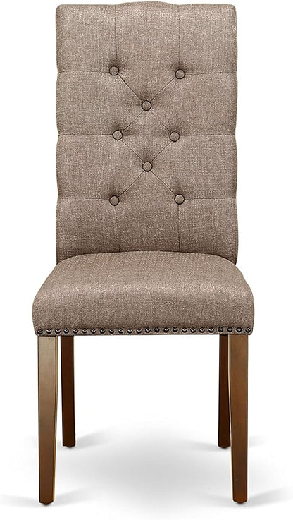 East West Furniture OXEL5-MAH-16 5 Piece Dining Room Table Set Includes a Square Kitchen Table and 4 Dark Khaki Linen Fabric Parson Dining Chairs, 36x36 Inch, Mahogany