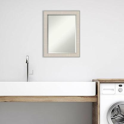 Amanti Art White Bathroom Mirror for Over Sink, 29x23 Cottage White Silver Rectangle Vanity Mirror, Medium Coastal Wood Frame, Hangs Horizonally and Vertically, Bathroom Wall Decor, Beveled Edge