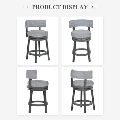 COLAMY Swivel Counter Height Bar Stools Set of 1, 25 Inch Modern Upholstered Kitchen Island Barstools with Back, Wood Swivel Bar Chairs for Counter Bar Dining Room, Grey