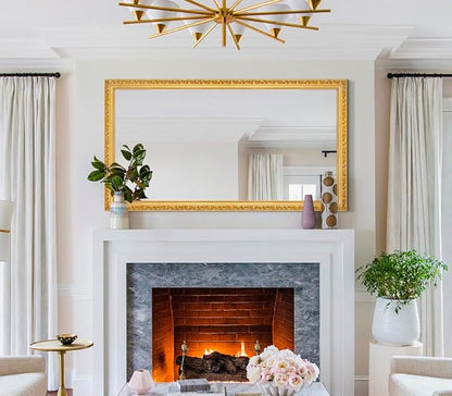 Large Vintage Decorative Mirror for Wall Decor, Gold Antiuqe Living Room Mirror with Ornate Frame, Traditional Vintage Gold Mantle Mirrors, Horizontal/Vertical,51.5'' x 27.9''