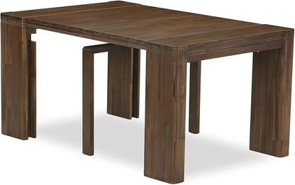 X12DA-0C8-12 14-Pc Mid Century Dining Set includes an Extendable Rectangle Kitchen Table, 1 Coffee Table and 12 Polyester Fabric Dining Chairs, 39x120 Inch, Antique Walnut